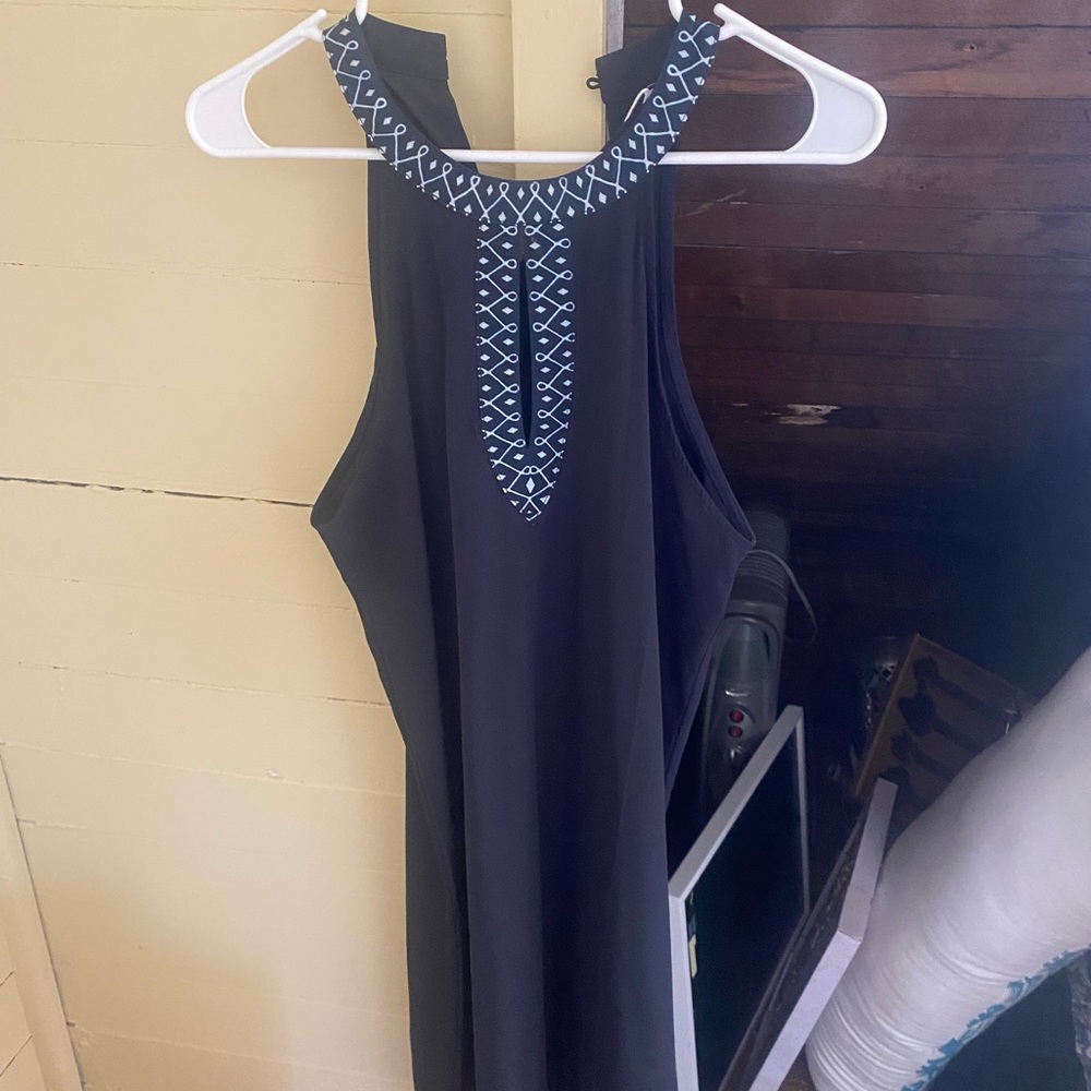 Black Sleeveless Dress with Embellished Neckline